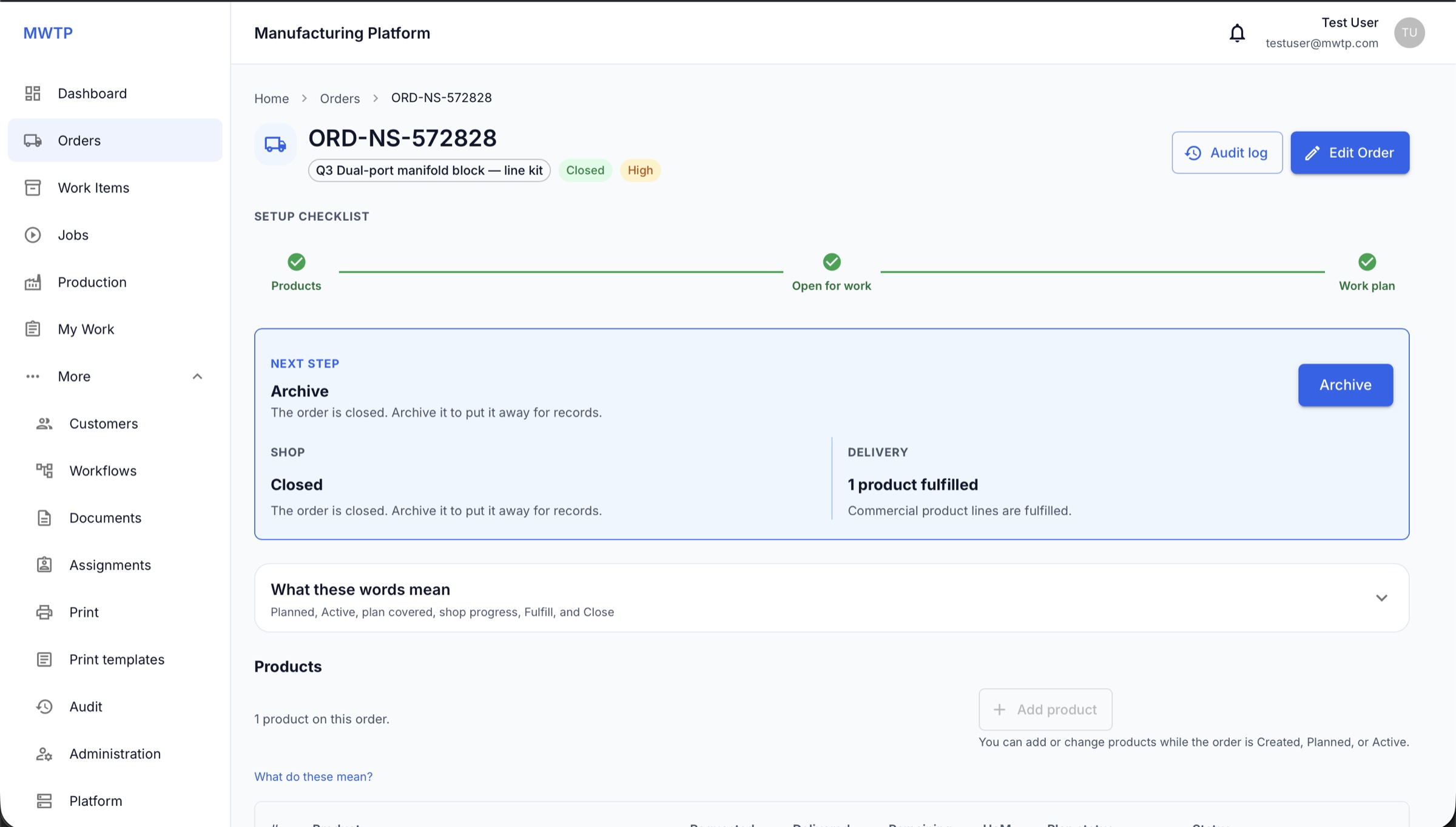MWTP closed order — product fulfilled and ready to archive